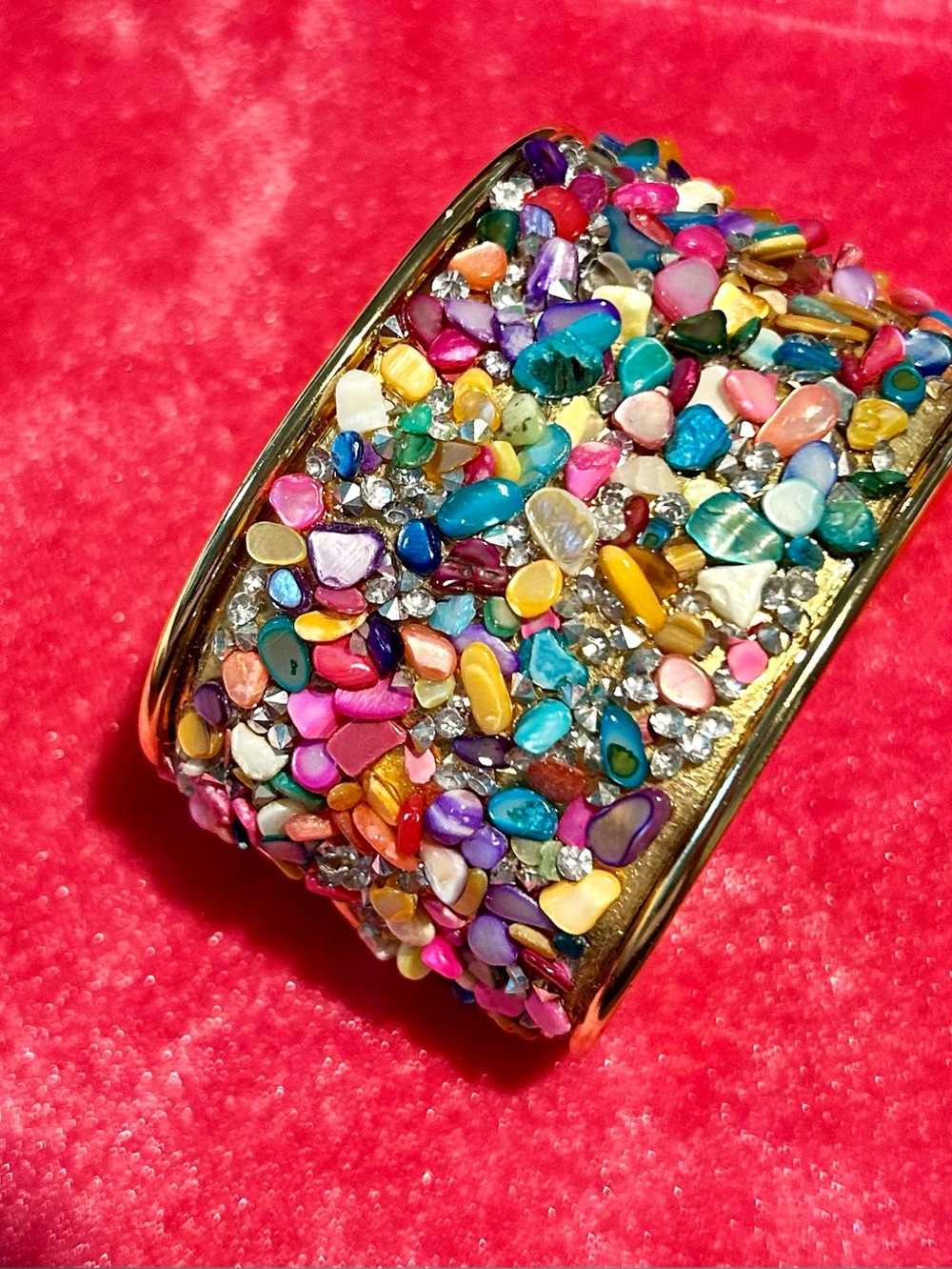 Colorful Multistone Gold-Tone Statement Cuff Bracelet